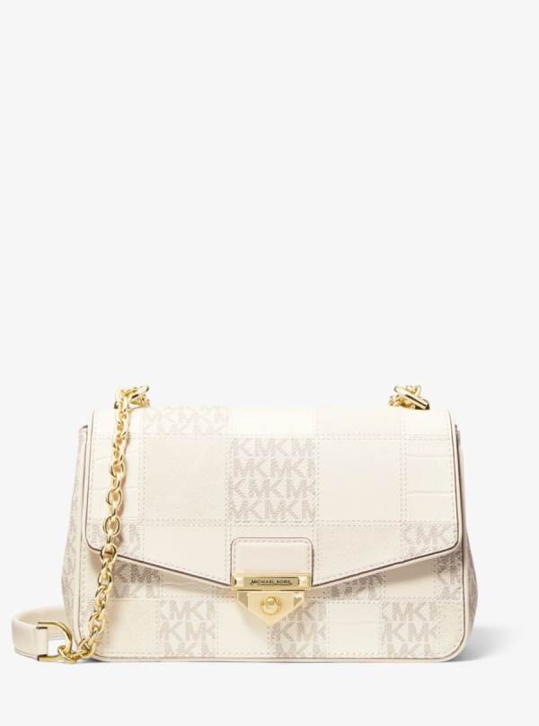 Damske Taška Cez Rameno Michael Kors SoHo Large Patchwork Signature Logo Biele Hnedožltý - Kabelky Michael Kors Vypredaj | DYAJP-1438